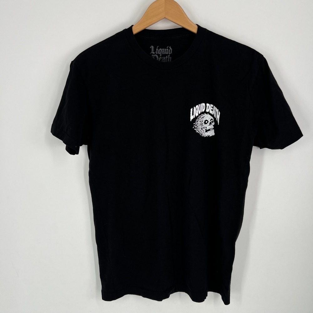 Liquid Death Mountain Water Skull Graphic T-Shirt Mens Medium Black Short Sleeve